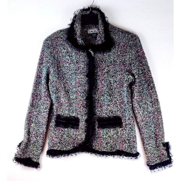 Vtg 80s/90s Sweater Cardigan Sz L BEREK by Takako Sakon Woven Multi Color Lace - Picture 1 of 16